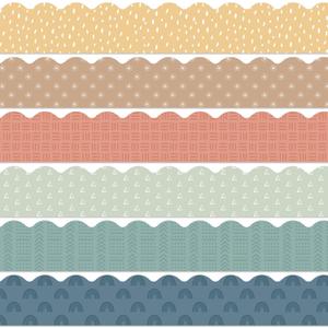 72Pcs 70.8Ft Modern Boho Bulletin Board Border Decoration Colorful Classroom Border Trim Boho Scalloped Borders Stickers Bulletin Board Decors for Classroom School Home Office Wall Chalkboard Decor