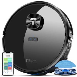 Tikom L9000 Robot Vacuum and Mop Combo, LiDAR Navigation, 4000Pa Robotic Vacuum Cleaner, Up to 150Mins, Smart Mapping, 14 No-go Zones, Good for Pet Hair, Carpet, Hard Floor