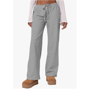 Forever 21 by Shein Women's Wide Leg Striped Pants Casual Drawstring Elastic Low Rise Pajama Pants Lounge Wear Trousers Medium