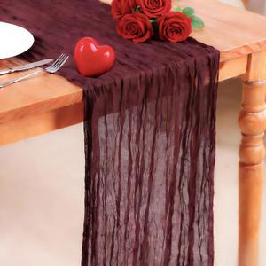 Snowkingdom Burgundy Red Valentine's Table Runner, 10 Ft Cheesecloth Gauze Rustic Boho Cheese Cloth Runner for Wedding Birthday Bridal Baby Shower Christmas Holiday Long Sheer Home Decorations