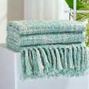 Multi-Color Turquoise Cable Knitted Throw Blanket for Couch,50"X60" Boho Style Textured Blankets for Home Decor,Super Soft Warm Cozy Chunky Knit Blanket with Decorative Tassels for Bed