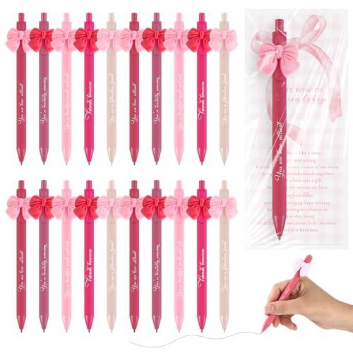 Sinload 25 Set Preppy Pink Coquette Bow Ballpoint Pens Friendship Gifts for Women Girls Bow of Friendship Bookmarks Cards for Sisterhood Long Distance Relationship Best Friend BFF Party Favors