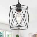 Black Pendant Light Over Table Cage Blown Clear Seeded Glass Farmhouse Hanging Light Fixture Industrial Adjustable Cord for Kitchen Island Dining Room Above Sink