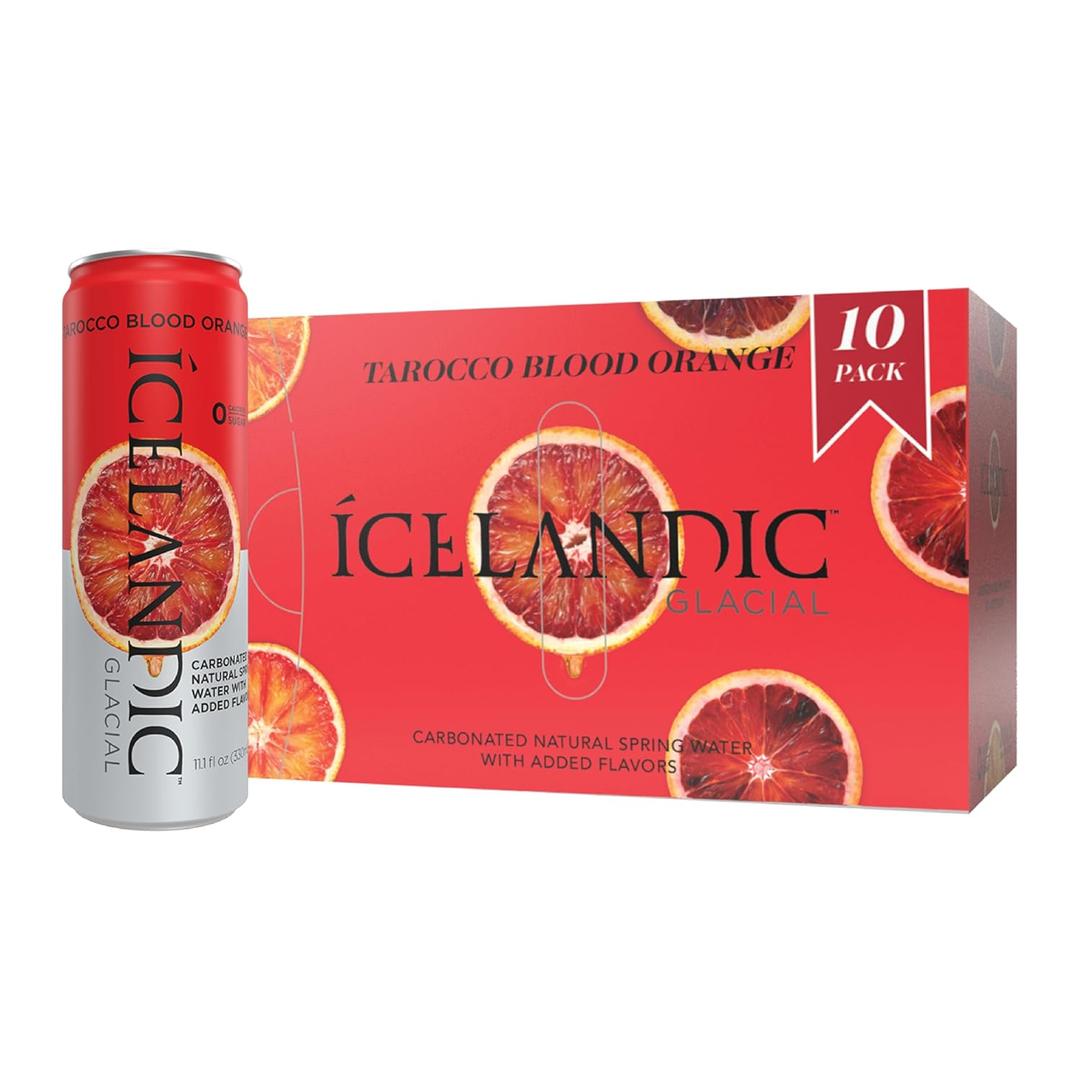 Icelandic Glacial Sparkling Water, Tarocco Blood Orange, 330 ml / 11.1 Fl Oz Cans (Pack of 10) (EXP 11/06/26)