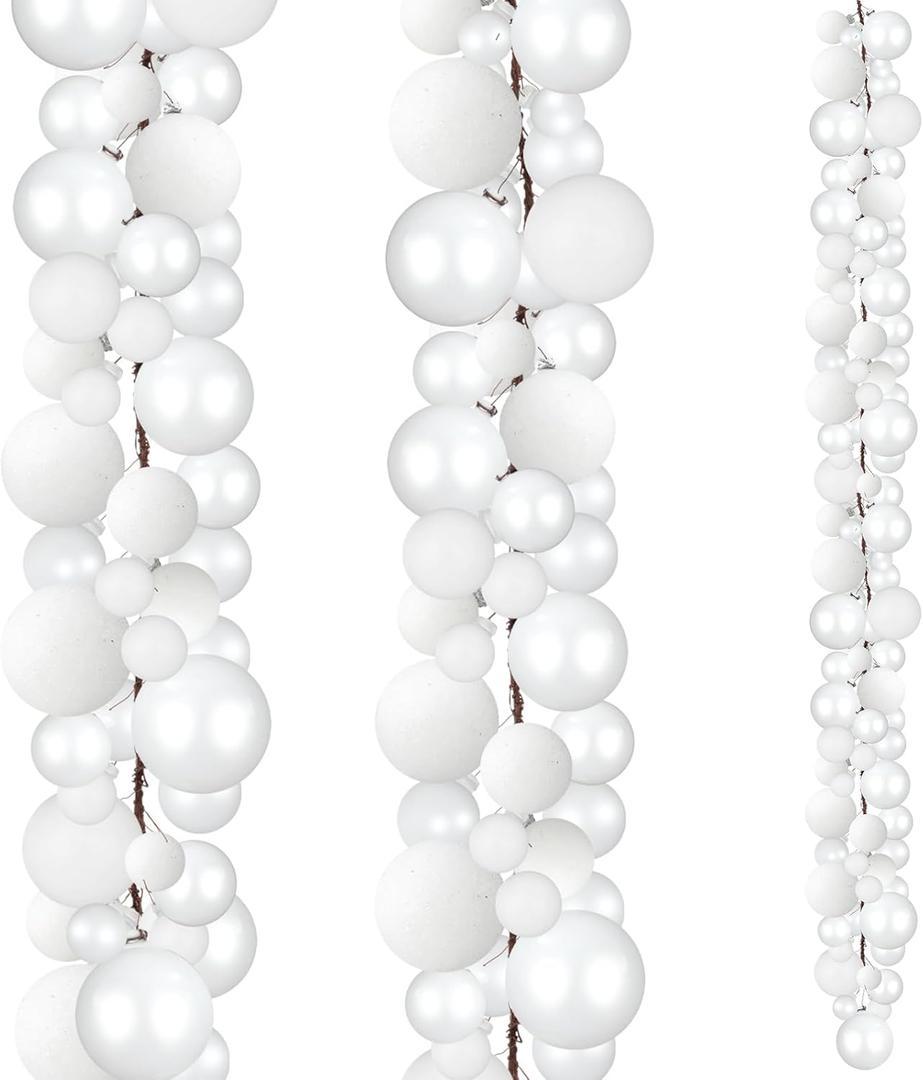 2 Pcs Christmas Ball Garland 6 ft Ball Ornaments Christmas Bulb Garland Xmas Tree Bauble Decorations for Party Supplies Indoor Outdoor Home Office Decoration Accessories(White)