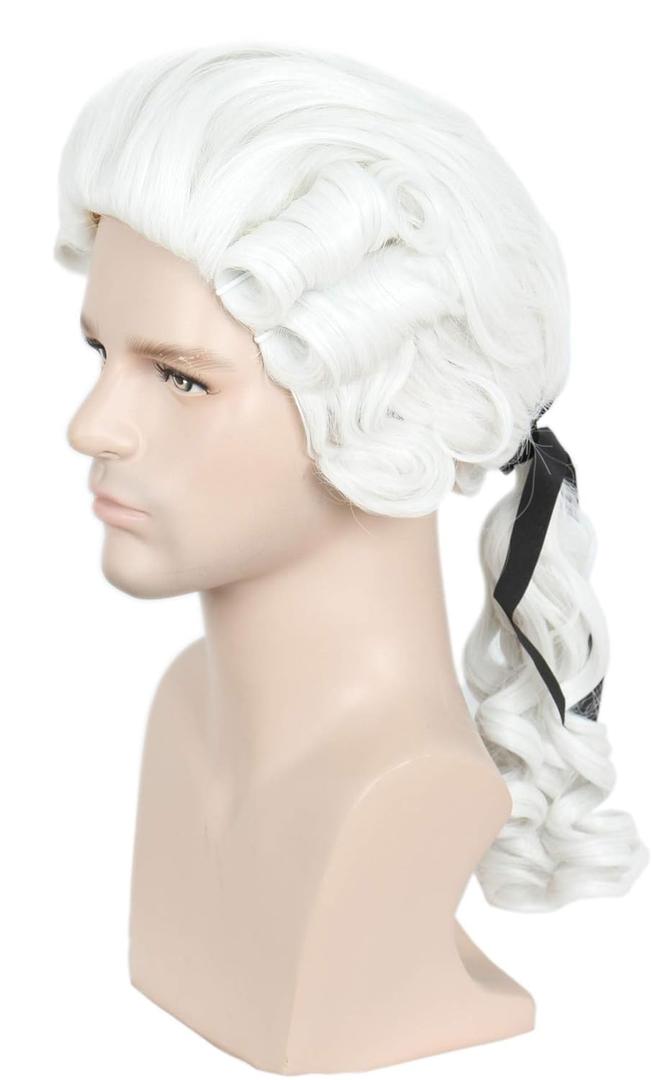 Linfairy Men's 18Th Century Peruke Wig Halloween Colonial Historical Judge Lawyer Cosplay Costume Wigs For Party White Blonde