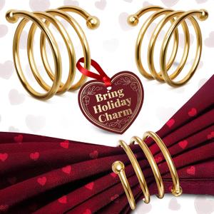 Gold Napkin Rings Set of 8 - Valentine Napkin Rings with Elegant Spiral Design | Durable Metal & Shiny Gold Finish | Great for Weddings, Holidays & Everyday Use | Romantic Valentine Table Decoration