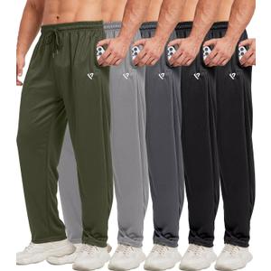 lomsoe 5 Pack Mens Sweatpants Open Bottom Joggers for Men with Zip Pockets Loose Fit Mesh Athletic Pants for Running,Casual, Small