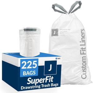 Reli. SuperFit Code J (225 Count) | Compatible with Simplehuman Code J | Custom Fit Liners | Drawstring Trash Bags | 30-45 Liter / 8-12 Gallon | White | Roll Pack