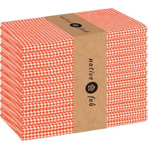 Native Fab 100% Cotton Cloth Napkins 18x18 inches, Houndstooth Dinner Napkins, Set of 12, Soft Breathable Absorbent, Machine Washable Cloth Napkins, Orange