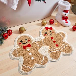 MelonBoat Christmas Outdoor Decorations: Gingerbread Couple Outdoor Doormat, Gingerbread Man Rug Tufted Carpet Room Decor, Unique Xmas Small Rugs Door Matt for Christmas Home Doorway Dcor