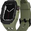 Compatible with Apple Watch Band 45mm 44mm, for iWatch Band Series 9/8/7/6/5/4/SE/SE2, Rugged Heavy Duty Case with Strap, Shockproof PC Frame Bumper Case for Men (Army Green)
