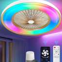 2-in-1 Low Profile Ceiling Fan with Light, 24 Caged Safety Design for Kids - RGB Color, Smart APP/Remote Control, Quiet Flush Mount DC Motor, Ideal for Bedroom/Living Room/Kitchen, Gold