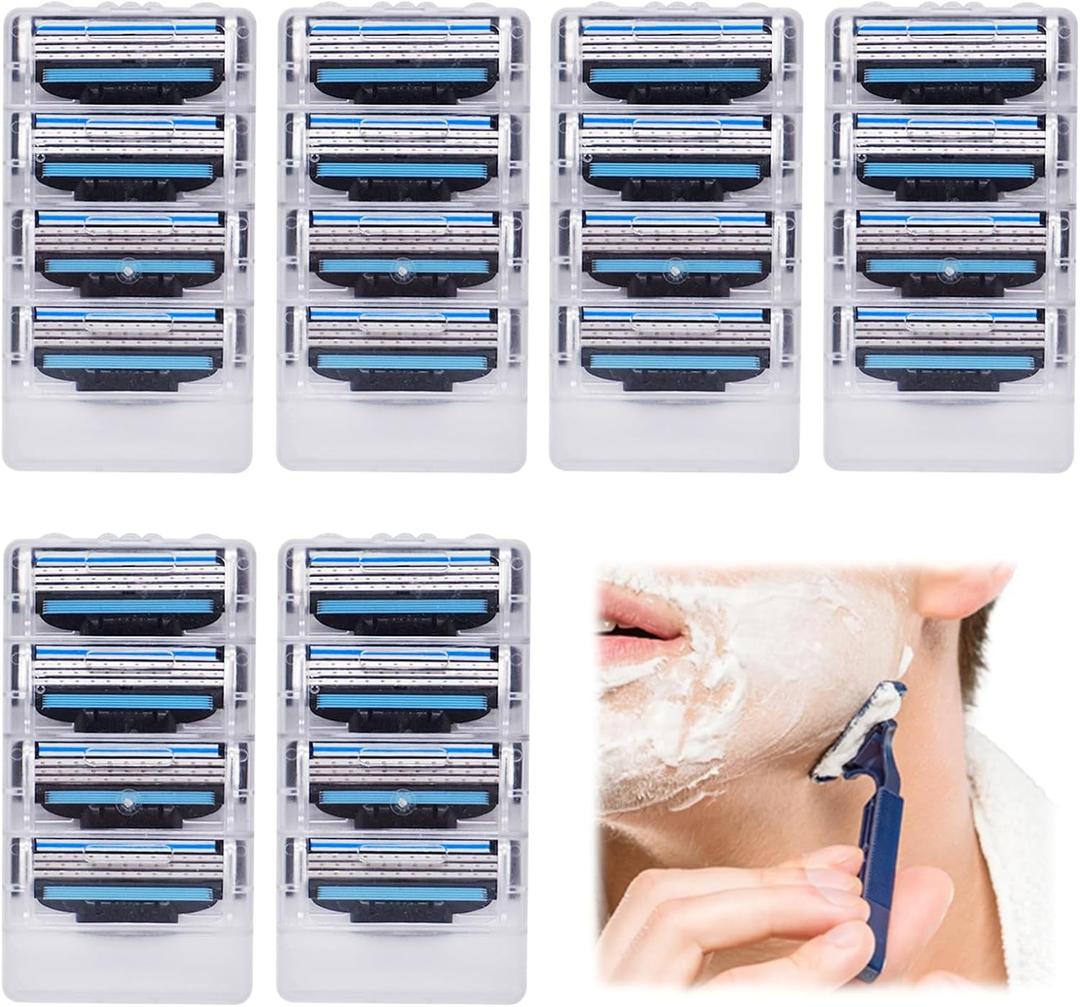Mach 3 Razor Blade Refills for Men - 24PCS Compatible With Mach3 Razors, Triple-layer Manual Compatible with Mach 3 Razor Blades Refills Pack, Precisi