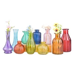 Eleganttime Bud Vases for Flowers,Glass Colored Bud Vase in Bulk Set of 7,Small Vintage Vase Bottle for Wedding Decorations,Garden and Home Decor,Centerpieces,Colorful Mexican Décor