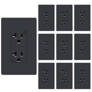 WEBANG Decorator Receptacle Outlet, Screwless Wall Plate Included, 20-Amp 125V Tamper Resistant Wall Outlet, 2-Pole, 3-Wire Self-grounding, ETL Listed, 10 Pack, Glossy Dark Grey