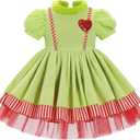 IDOPIP Toddler Girls Christmas Dress Puff Sleeve Tutu Dress Princess Baptism Ruffle Tulle Dress Cake Smash Photo Shoot Outfit (12-18 Months, Green)