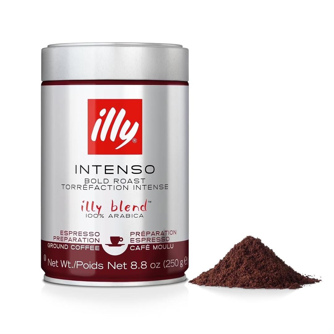 illy Intenso Ground Espresso Coffee, Bold Roast, Intense, Robust and Full Flavored With Notes of Deep Cocoa, 100% Arabica Coffee, No Preservatives, 8.8 Ounce Can (Pack of 1) (EXP 02/01/28)