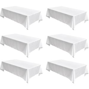 Fitable Faux Linen White Tablecloths for Rectangle Tables - 90 x 156 Inch - 6 Pack Fabric Textured Washable Table Clothes Floor Lenghth Table Covers for Wedding, Party, Banquet, Birthday