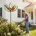 Solar Wind Spinner Outdoor Metal - Large Kinetic Garden Wind Spinners with Solar LED Lights, Waterproof Butterfly Yard Art Sculptures & Spinners for Patio, Lawn, Pathway, Backyard