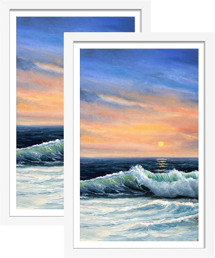 LUCKYLIFE 12x18 Poster Frame White Set of 2, Display Pictures 11x17 with Mat or 12x18 without Mat, Wall Mount