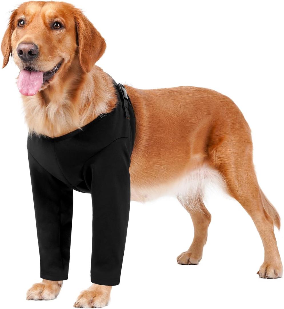 BARKLESS Dog Surgery Recovery Suit for Front Leg, Breathable & Soft Dog Long Front Leg Sleeve Shirt to Stop Licking, Adjustable | Comfortable Male Female Wound Cover, Pet Cone Alternative (Black, XL)