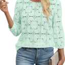 Sampeel Women Blouses Dressy Casual 3/4 Length Sleeve Tops Eyelet Lace Spring Summer Shirts Beach Vacation Clothes (Green, XL)