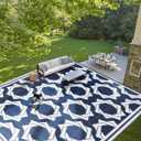 LBRO2M Waterproof Outdoor Rugs 10X14 for Patio Outdoor Plastic Straw Rug Reversible Outdoor Camping Rug for RV, Deck, Beach (10X14 Blue White)