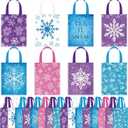Photect 32 Pieces Snowflake Party Favors Bags Bulk with Handles Winter Reusable Non Woven Gift Bags Winter Treat Goodie Candy Pouches for Snowflake Birthday Baby Shower Holiday Party Supplies