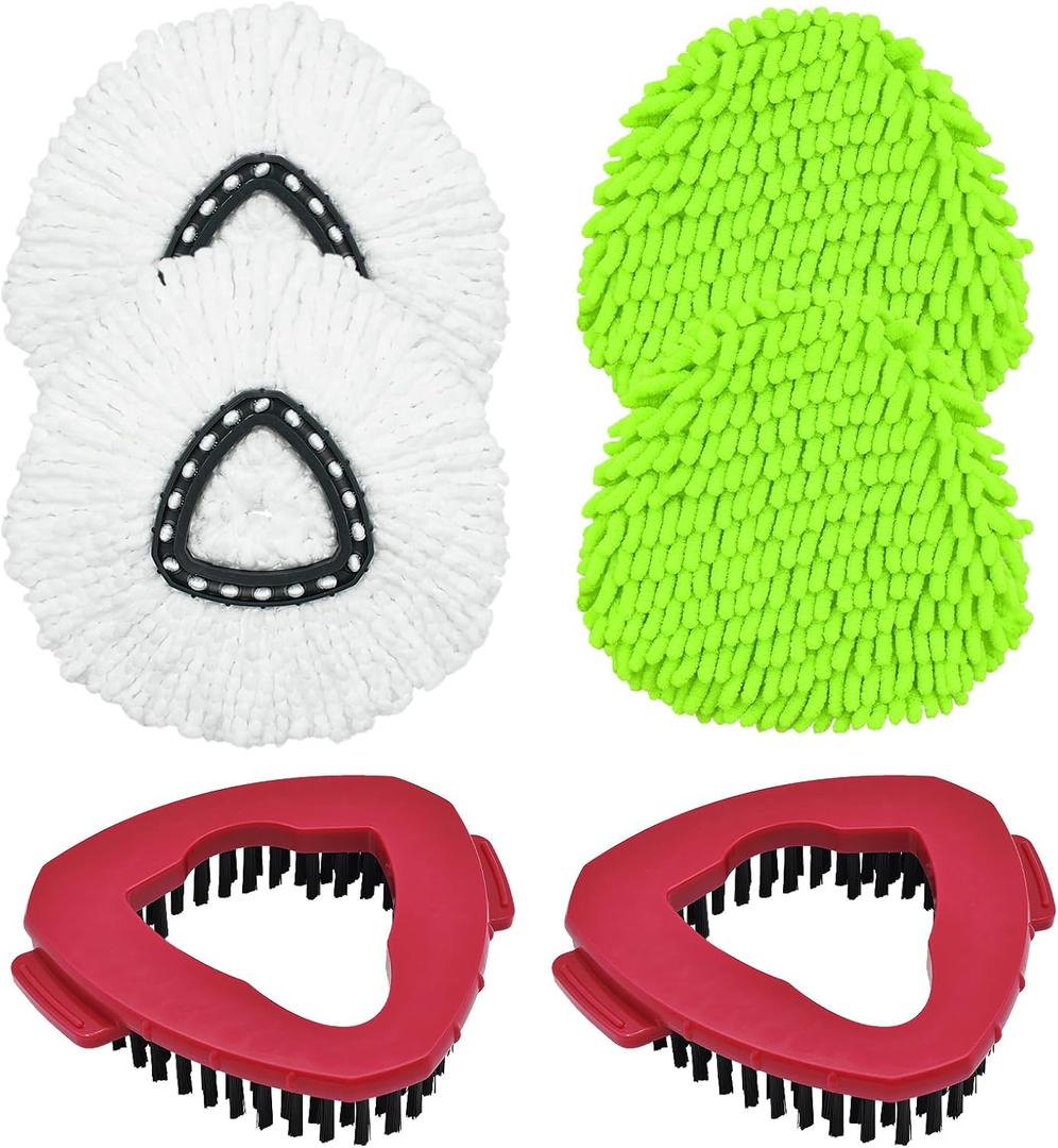 Mop Heads Replacement for Ocedar, Mop Replace Head for Ocedar EasyWring 1 Tank, Microfiber Spin Mop Refills, Include 4 Spin Mop Replacement Head Deep Cleaning Machine Washable with 2 Scrubber Mop Head (White&green)