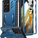 FNTCASE for Samsung Galaxy S21-Ultra Case: Military Grade Rugged Cell Phone Cover with Kickstand | Shockproof TPU Protection Bumper Matte Textured Design for Samsung S21 Ultra Cases 6.8 inches(Blue)