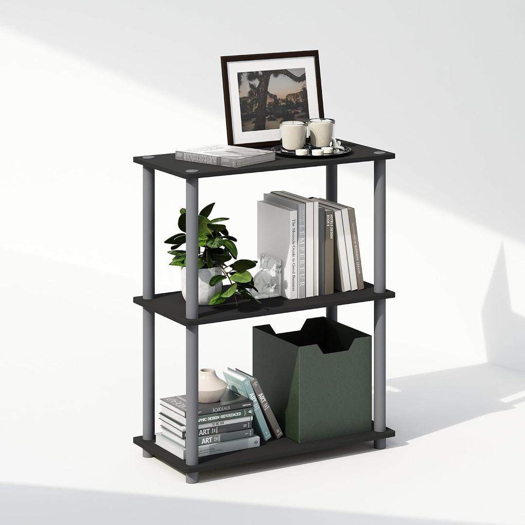 Furinno Turn-N-Tube Book Shelf, 3-Tier Bookshelf, Bookcase with Multipurpose Compact Display Rack, 11.6 x 23.6 x 29.6, for Living Room, Bedroom, Home Office, Black/Grey, 3-Tier Round Tube