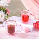 LemonRoad 2 Pcs Valentine Heart Glass Pink Double Walled Mugs Insulated Galentine Coffee Mugs with Handle Glass Cups for Coffee Milk Valentine's Day Gift Mother's Day Gifts 8.5 Oz/ 250 ml
