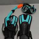 Snorkeling Gear for Kids, 4 in 1 Child Mask Fins Snorkel Set with Panoramic View Anti Fog Mask, Dry Top Snorkel, Trek Fins and Travel Bag, Kids Snorkeling Set with Fins for Snorkeling Swimming (Turquoise)