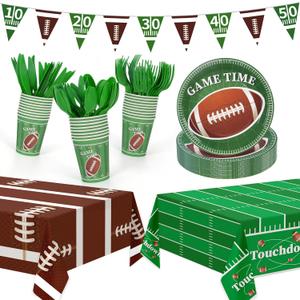 Football Party Decorations,133Pcs Football Party Supplies Set Disposable Footballs Birthday Plates Cups Knives Spoons Fork Banner and Tablecloth,Footballs Parties Supplies for Home,Dinner,Birthday