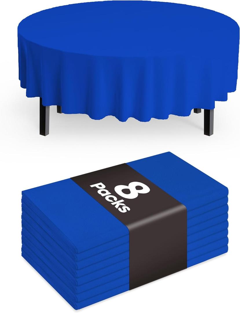 Pureegg Plastic Table Cloth Disposable 8 Pack, 84'' Round Table Cloths, Graduation Decorations Class of 2026, Graduation Party Tablecloths, Round, Plastic Cover, Leakproof & Sturdy, Blue