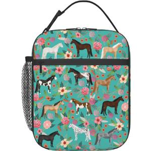 Flower Horse Lunch Box Insulated Cute Lunch Bag Reusable Tote Bag For Women Men Picnic Travel