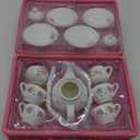 Porcelain Tea Set for Girls - Pink Ceramic Tea Cups with Pink Box - Glass Toy for Kids Party - Ideal Gift for Toddlers and Children's Ages 3 Years Old - Floral Design, 13 Pieces