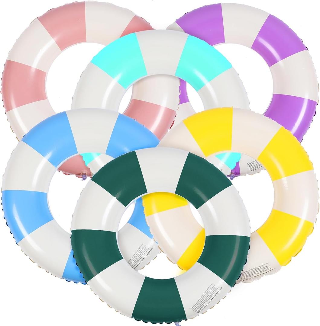 Libima 6 Pcs Classic Striped Inflatable Pool Floats Colorful Swimming Ring Pool Float Tubes Beach Swimming Toys for Adult Teen Kids (29.5 In)