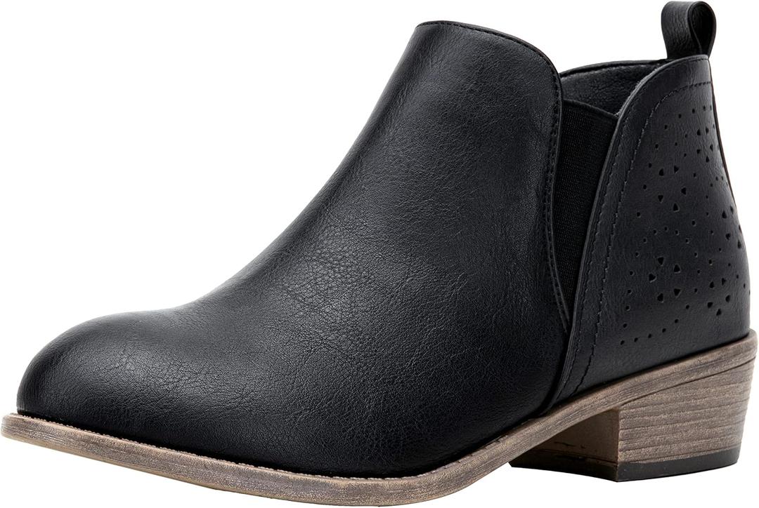 Jeossy Women's 9615 Chelsea Ankle Boots Cutout Perforated Short Booties Slip on (Black)