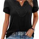 siliteelon Women Dressy Casual Blouses Short Sleeve Shirts V Neck Trendy Spring Clothes Vacation Boho Tops (Black, L)