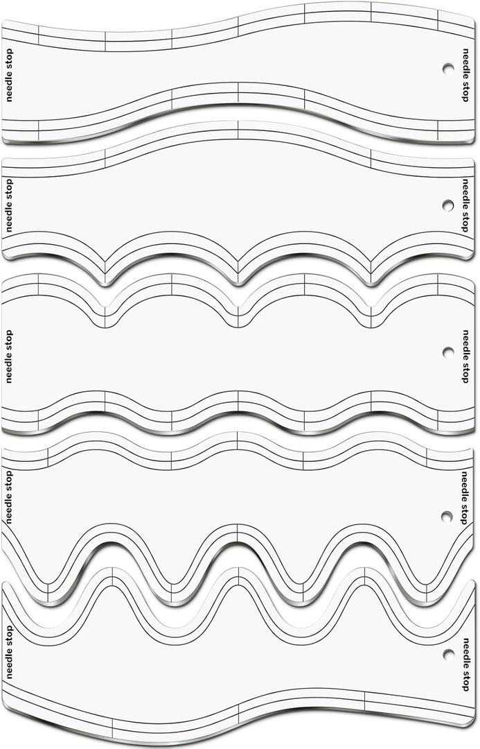 5 Pcs Quilting Ruler and Templates 10.24 Inches Waves Ruler Acrylic Quilting Templates for Machine Quilting Free Motion Quilting Stencils Wavelengths Sewing Rulers for Patchwork Splicing
