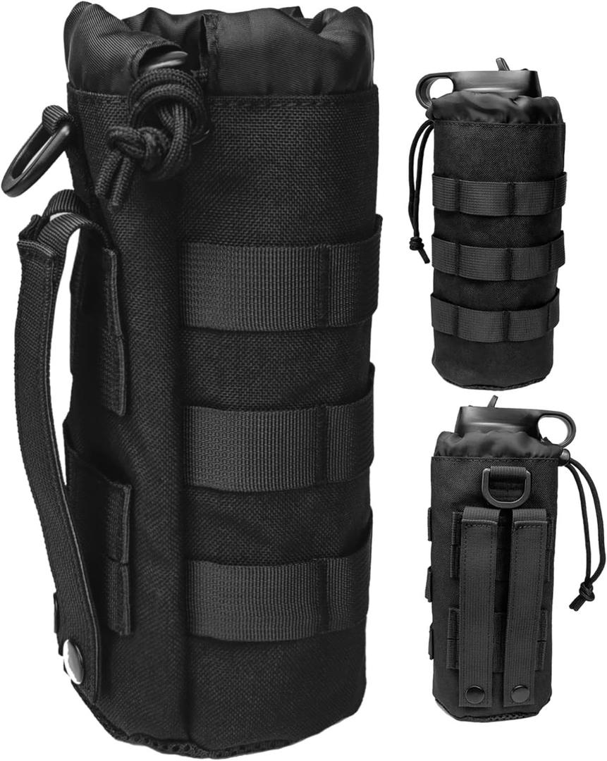 Tactical MOLLE Bottle Pouch Bag, Travel/Sprots Molle Water Bottle Holder with Drawstring Open Top and Mesh Bottom 