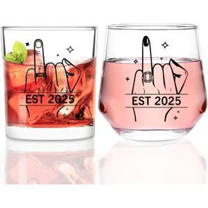 Futtumy Ring Finger Est 2025 Glasses and Whisky Glasses, Wedding Gifts for Couples, Bridal Shower Gifts, Engagement Gift for Couples Bride and Groom Mr. Mrs. His Hers Bride To Be