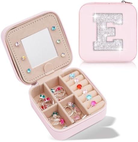 Uygafly Travel Essentials for Girl - Travel Accessories Travel Stuff, Mini Jewelry Organizer Jewelry Case for Traveling,Cute Personalized Jewelry Box, Birthday Gifts for Girls Women - Pink Box | White E, Pack of 2