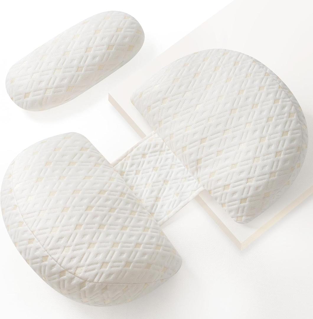 Pregnancy Pillow for Sleeping, Maternity Pillow for Pregnant Women - Double Sided Support for Back, Hip & Leg Pain Relief, 30 Slope Design, Removable Cover Hypoallergenic Filling(White Gold)