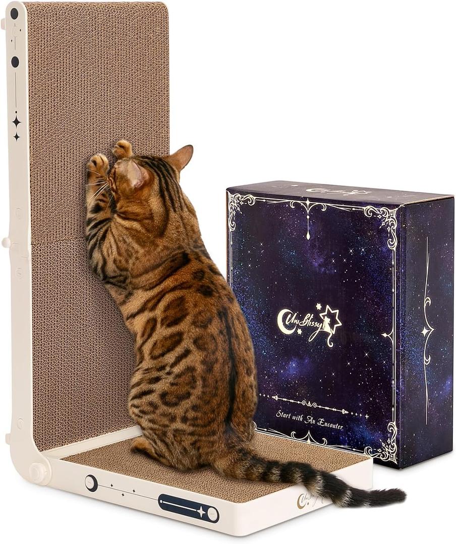 Cat Scratcher, 25.3 Inch Double Sided L Shape Cat Scratching Board, No Assembly Cat Scratch Pads with Ball Toy, Cat Scratchers for Indoor Cats & 3X Catnip, Large