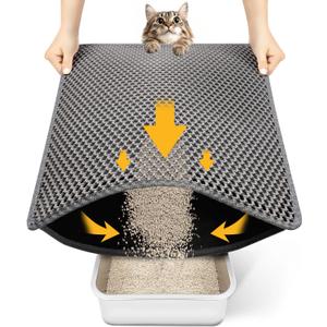 Cat Litter Mat New Size 23.6"x14.6" for Small Spaces, Upgrade Super Waterproof Back Layer Litter Box Mat, Non Slip, Durable, Soft on Paws Kitty Trapping Matt, Gray