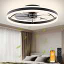 VOLISUN Low Profile Ceiling Fans with Lights and Remote, 23.6in Flush Mount Ceiling Fans with Light, 3000K-6500K Dimmable Fandelier LED Fan Light, Black Bladeless Ceiling Fans with Lights for Bedroom