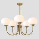 5-Light Modern Globe Sputnik Chandelier Mid Century Large Glass Gold Sputnik Pendant Lights Kitchen Island Vintage Milk Glass Dining Room Chandelier Brushed Brass Hanging Light Fixture